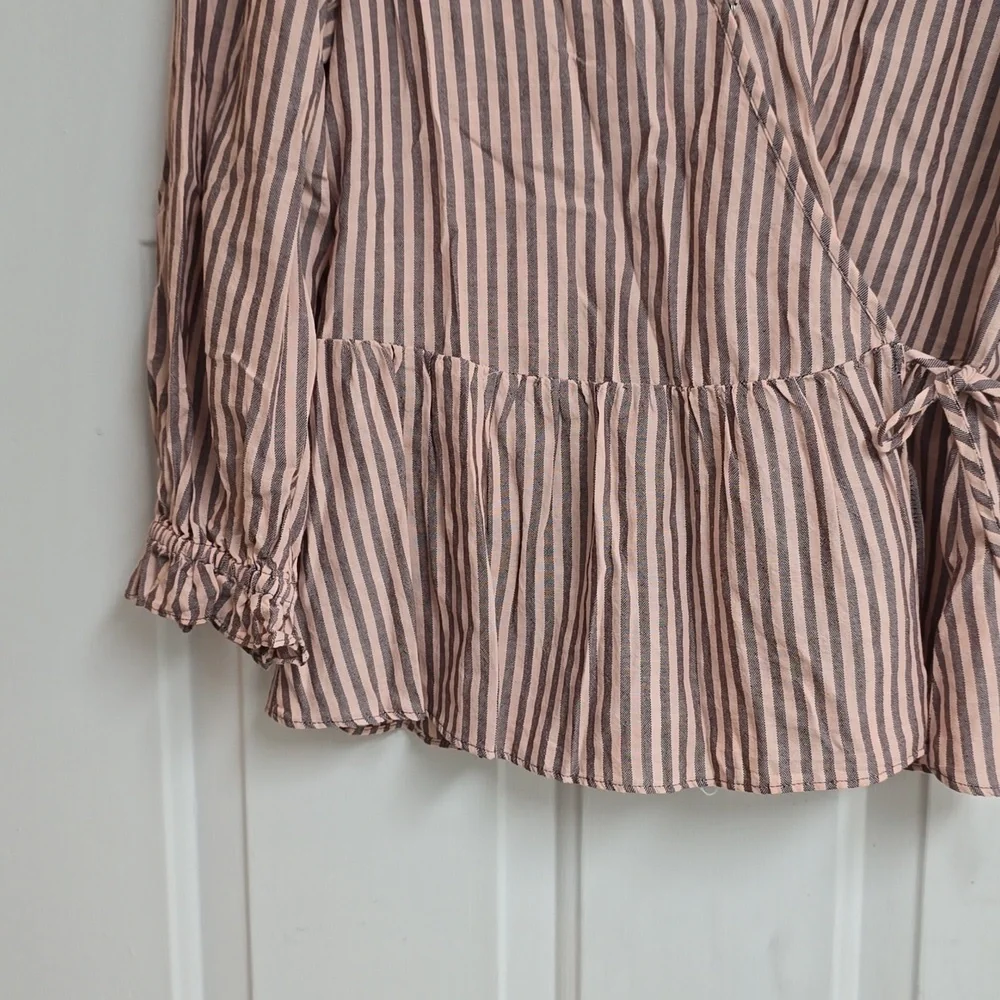 Madewell Puff-Sleeve Peplum Wrap Top in Stripe